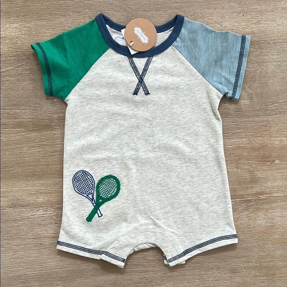 Mudpie Baby Boy Tennis Short Sleeve Romper 3-6 9-12 months